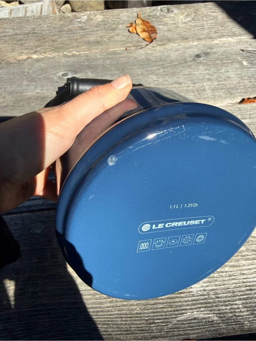 Le creuset Blue Enamel Whistling Teakettle with Black Handle